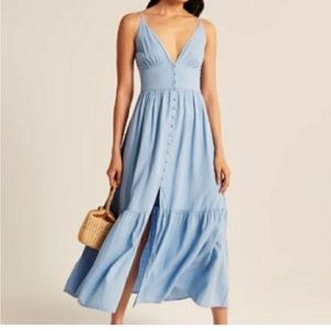 Blue button through maxi dress